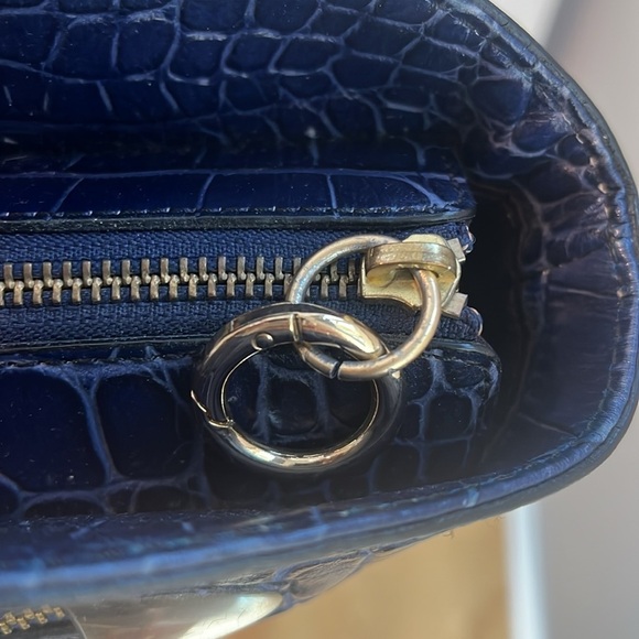 Maxx Navy Blue Croc Embossed Leather Tote Shoulder Bag Multiple Compartments - Picture 8 of 14